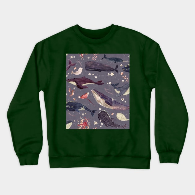 Whale song (lavander) Crewneck Sweatshirt by katherinequinnillustration